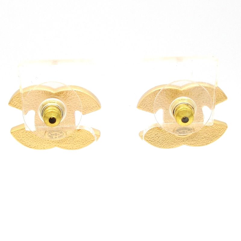 Chanel Earrings Coco Mark Gold And White