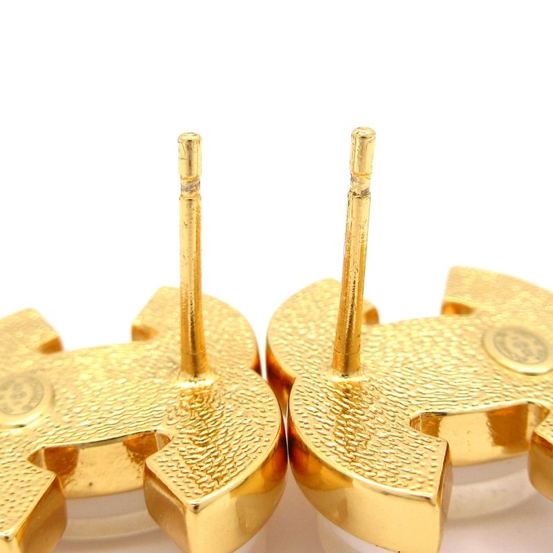 Chanel Earrings Coco Mark Gold And White