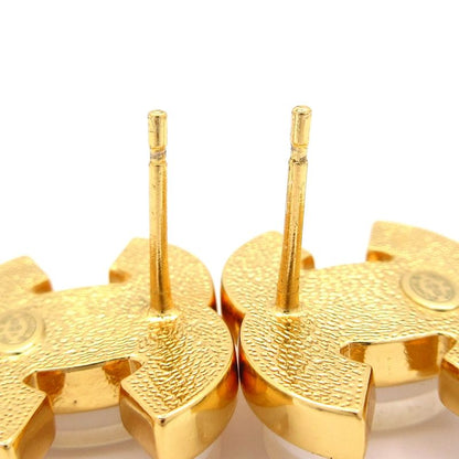 Chanel Earrings Coco Mark Gold And White