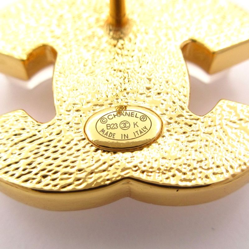 Chanel Earrings Coco Mark Gold And White