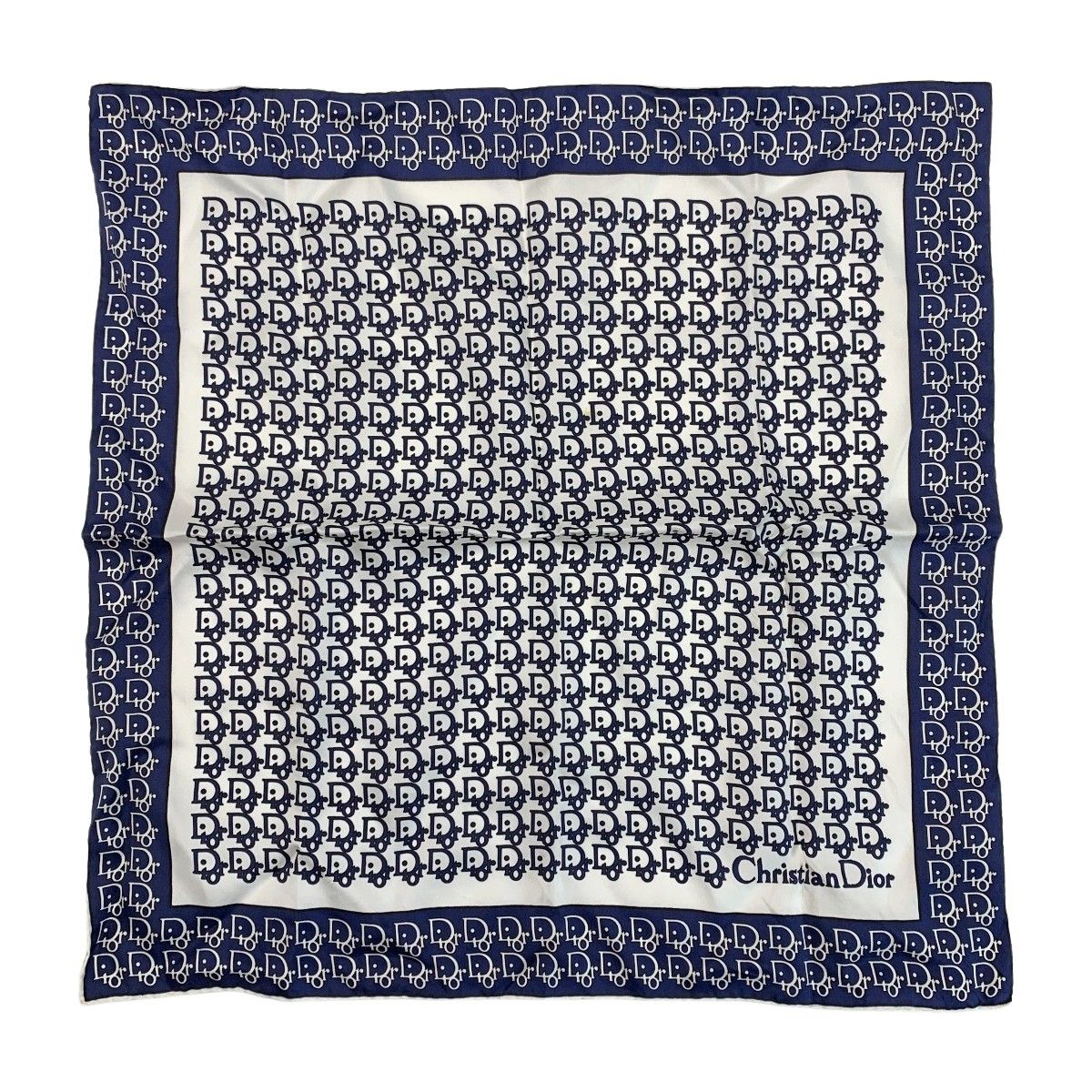 Christian Dior Scarf Trotter Navy X White 100% Silk