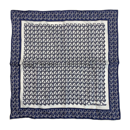 Christian Dior Scarf Trotter Navy X White 100% Silk