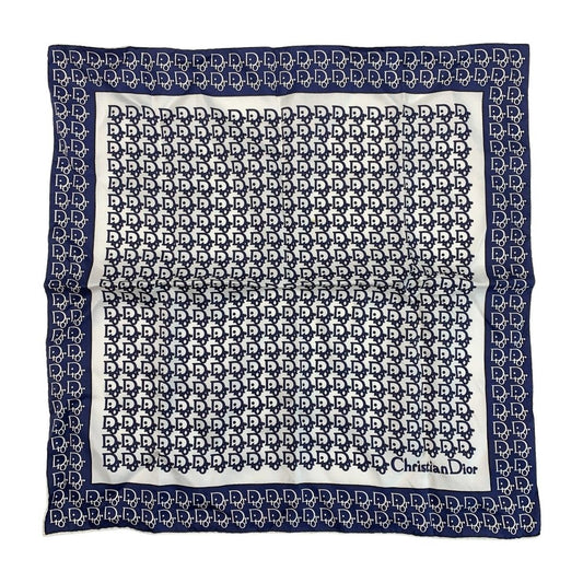 Christian Dior Scarf Trotter Navy X White 100% Silk