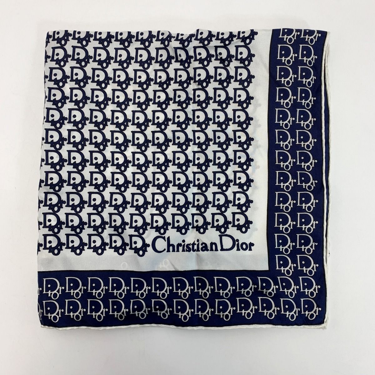 Christian Dior Scarf Trotter Navy X White 100% Silk
