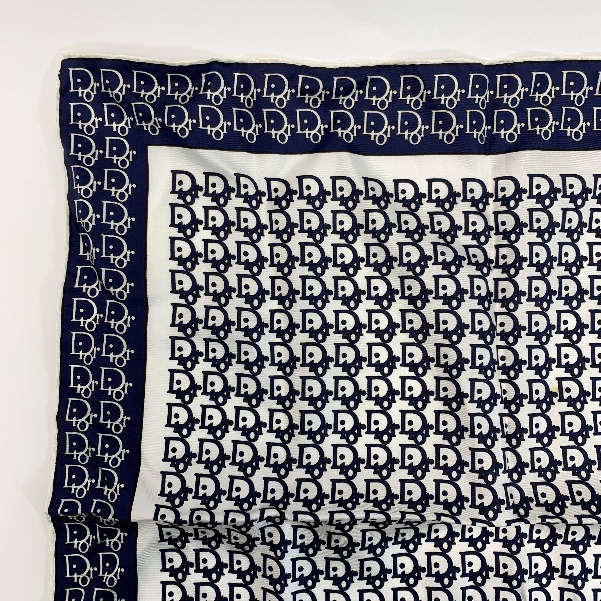 Christian Dior Scarf Trotter Navy X White 100% Silk