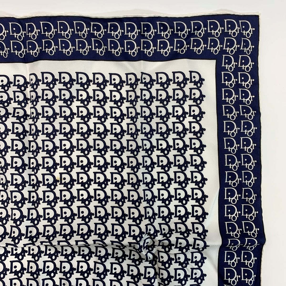 Christian Dior Scarf Trotter Navy X White 100% Silk