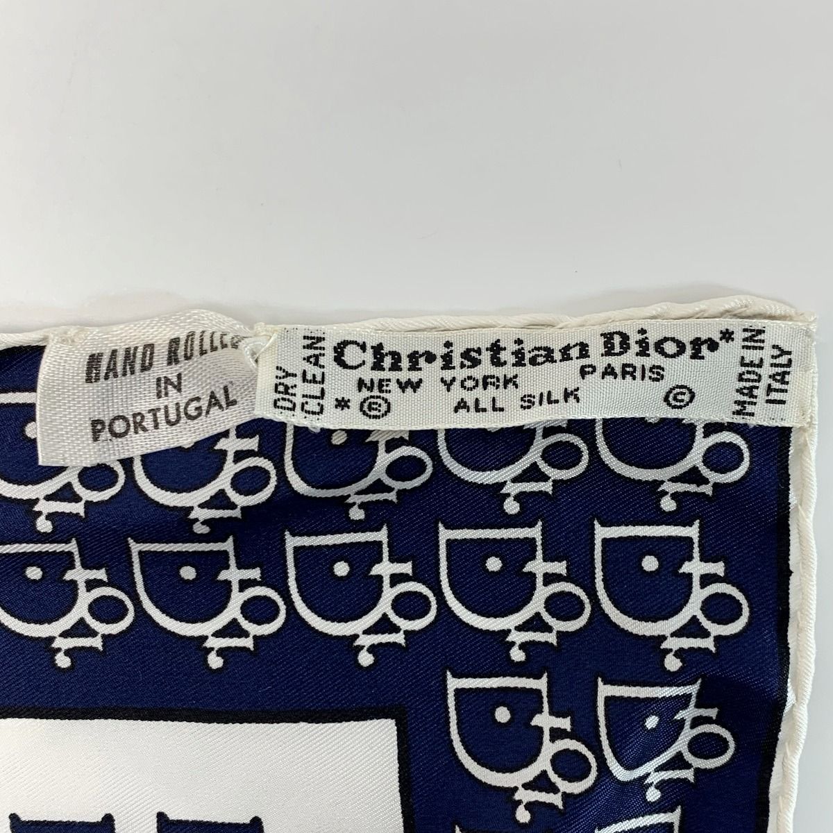 Christian Dior Scarf Trotter Navy X White 100% Silk