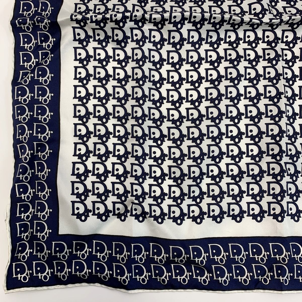 Christian Dior Scarf Trotter Navy X White 100% Silk
