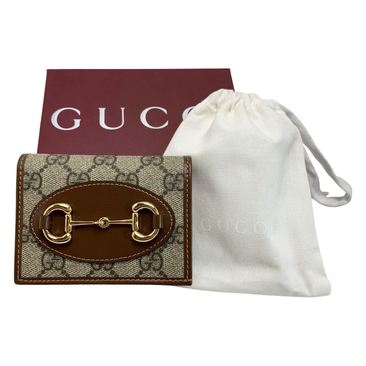 Gucci Bifold Wallet GG Supreme 621887 Brown Leather Gold Hardware