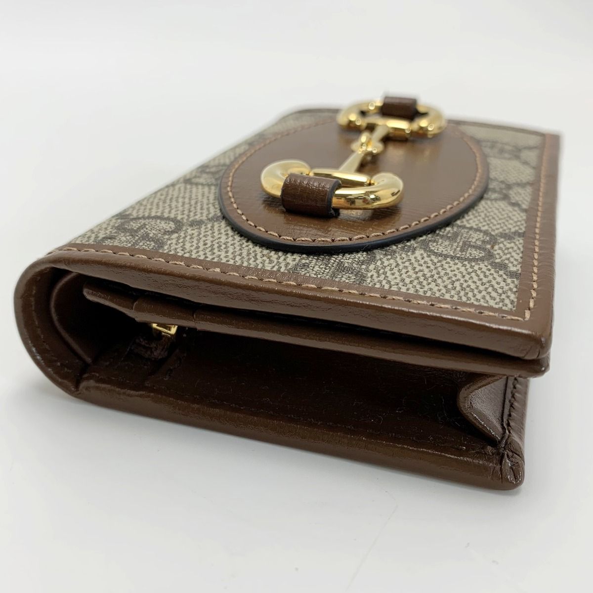 Gucci Bifold Wallet GG Supreme 621887 Brown Leather Gold Hardware