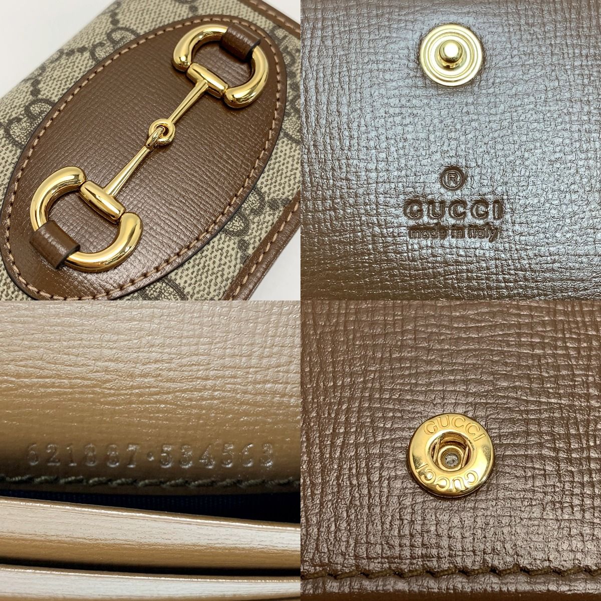Gucci Bifold Wallet GG Supreme 621887 Brown Leather Gold Hardware