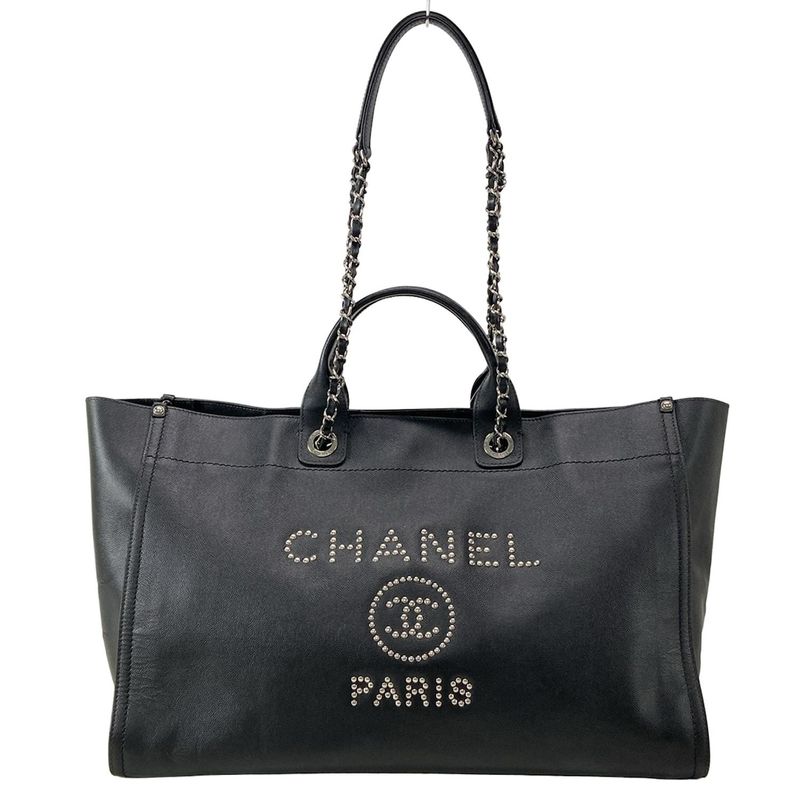 Chanel Tote Bag Deauville Line Black 2way/chain Shoulder/studded