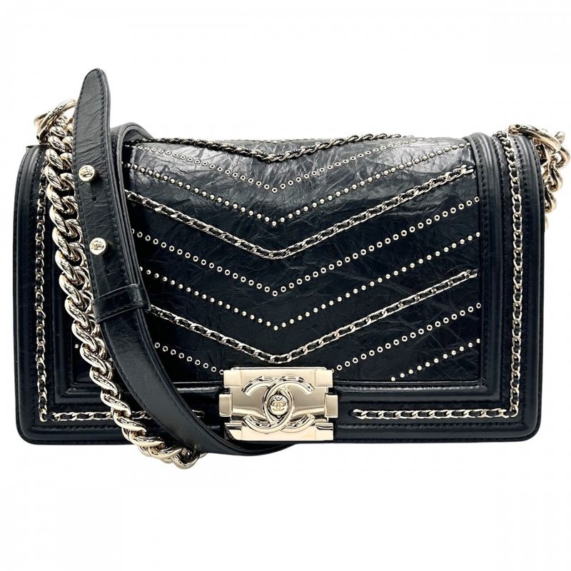 Chanel Shoulder Bag Women's Studded Boy Chanel Coco Mark Coco Chain Shoulder