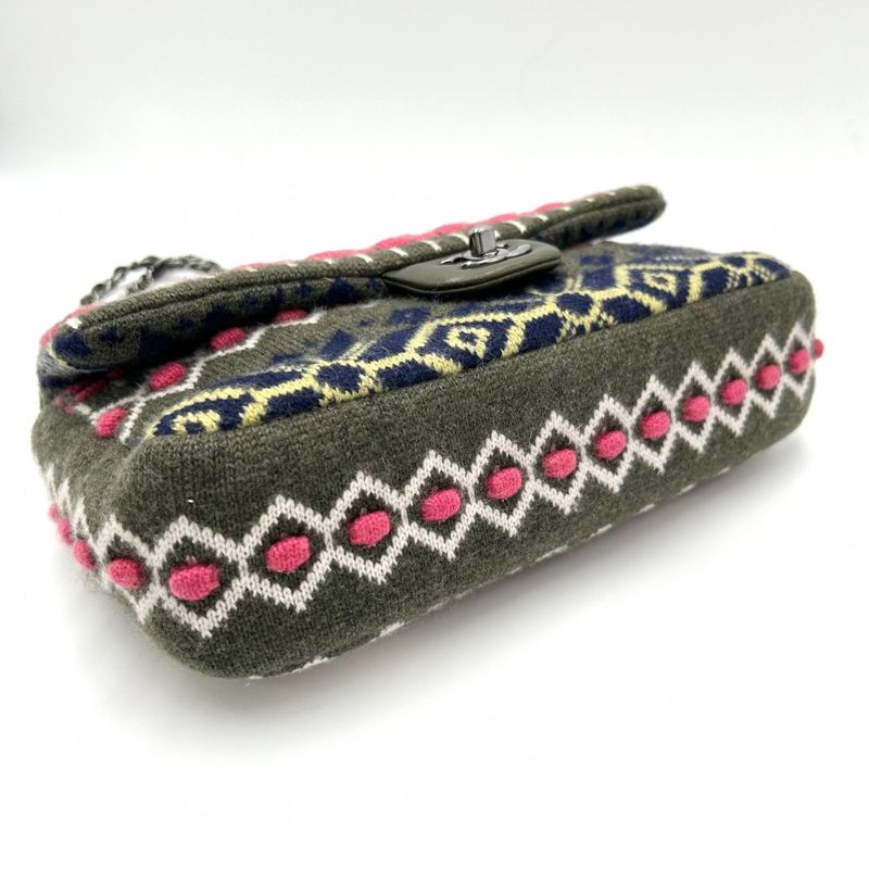 Chanel Shoulder Bag Women's Nordic Pattern W Chain Shoulder Crossbody Coco Mark