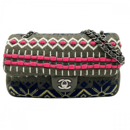 Chanel Shoulder Bag Women's Nordic Pattern W Chain Shoulder Crossbody Coco Mark