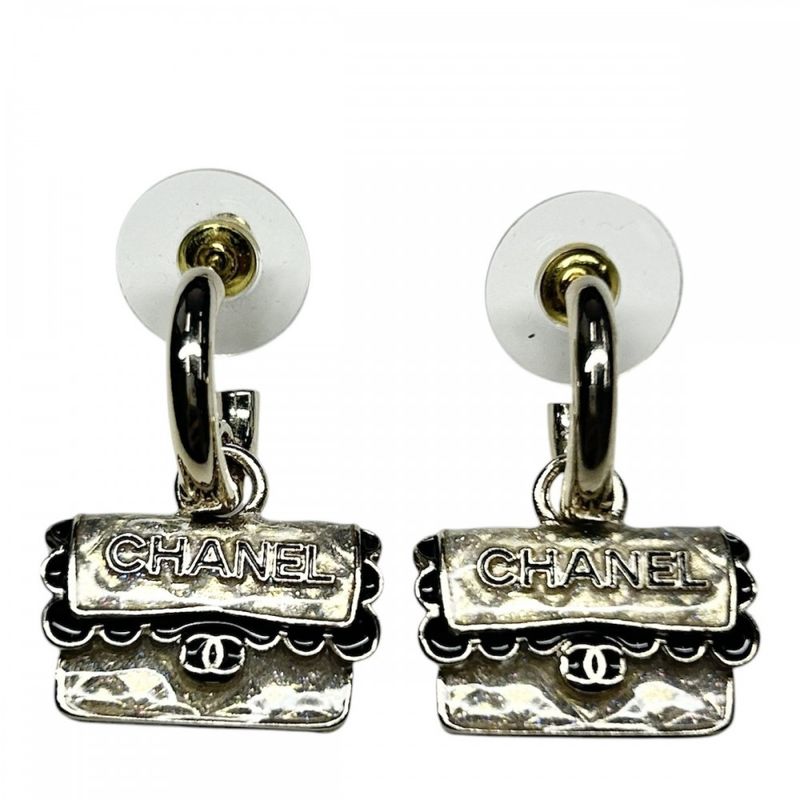 Chanel Earrings Women's Hoop Matelasse Accessories Swing Coco Back Motif Lame