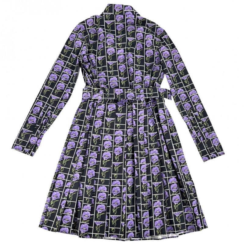 Prada Dress Women's Flower Front Zip Pleated Dress Apparel Clothing Long Dress