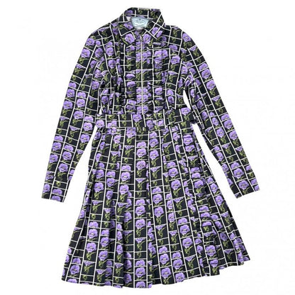 Prada Dress Women's Flower Front Zip Pleated Dress Apparel Clothing Long Dress