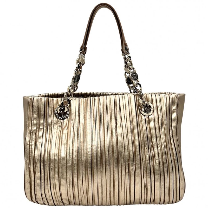 Bulgari Tote Bag Women's Pleated Handbag Motene Bvlgari Leather Gold Hardware