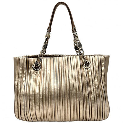 Bulgari Tote Bag Women's Pleated Handbag Motene Bvlgari Leather Gold Hardware