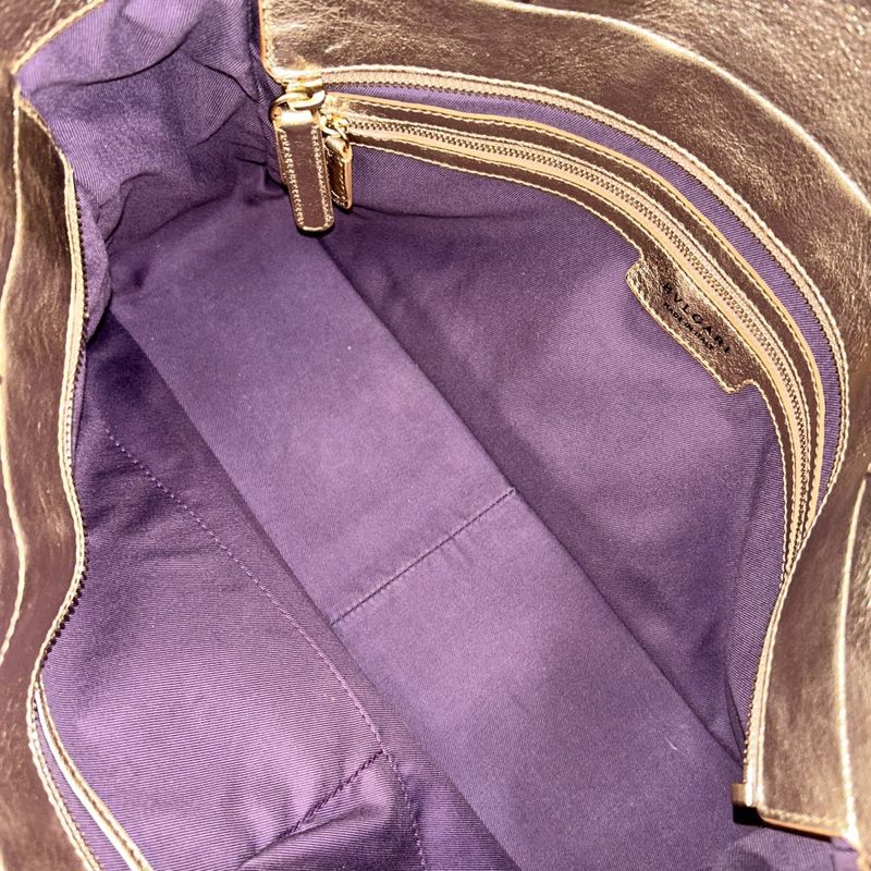 Bulgari Tote Bag Women's Pleated Handbag Motene Bvlgari Leather Gold Hardware