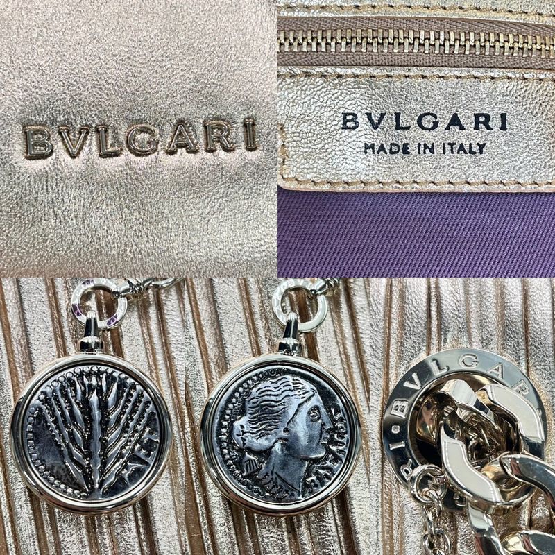Bulgari Tote Bag Women's Pleated Handbag Motene Bvlgari Leather Gold Hardware