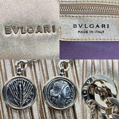 Bulgari Tote Bag Women's Pleated Handbag Motene Bvlgari Leather Gold Hardware