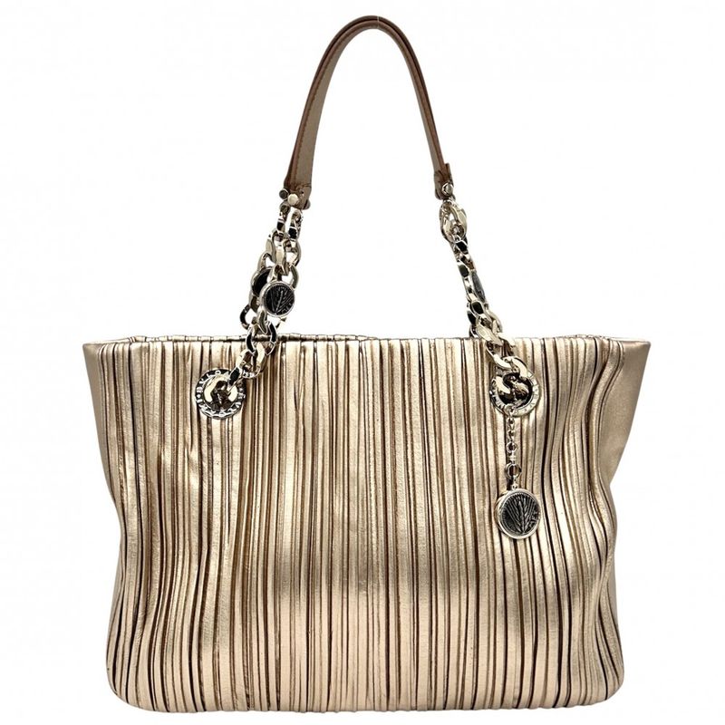 Bulgari Tote Bag Women's Pleated Handbag Motene Bvlgari Leather Gold Hardware