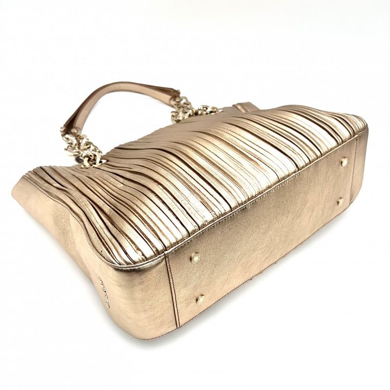 Bulgari Tote Bag Women's Pleated Handbag Motene Bvlgari Leather Gold Hardware