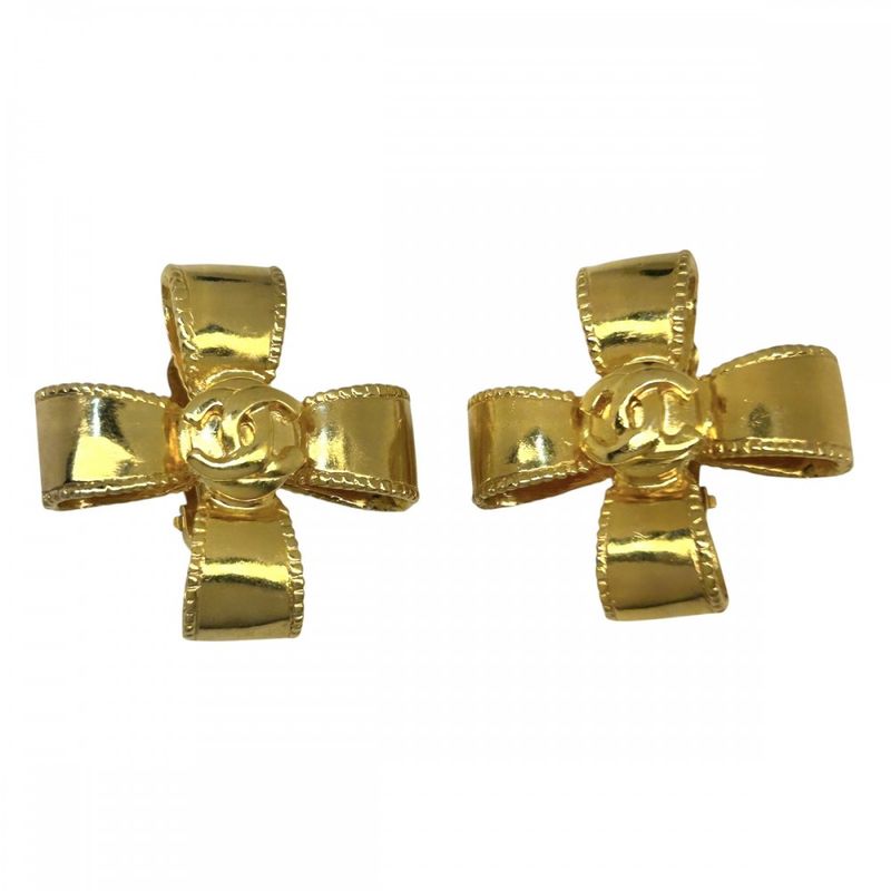 Chanel Earrings Ladies Coco Mark Cross Motif Ribbon Vintage Accessories Chanel