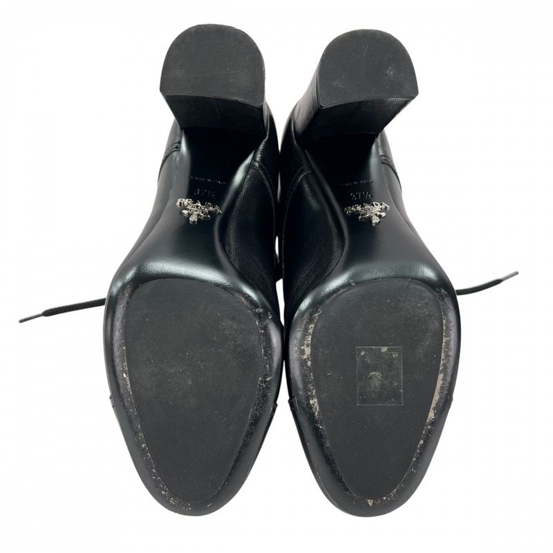 Prada Boots Women's High Heel Lace Up 37 1 2 Prada Leather Black Winter [used]