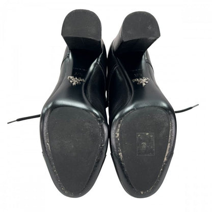 Prada Boots Women's High Heel Lace Up 37 1 2 Prada Leather Black Winter [used]