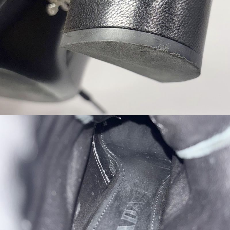 Prada Boots Women's High Heel Lace Up 37 1 2 Prada Leather Black Winter [used]