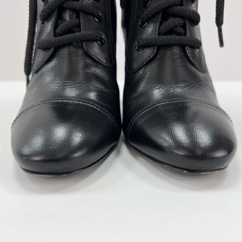 Prada Boots Women's High Heel Lace Up 37 1 2 Prada Leather Black Winter [used]