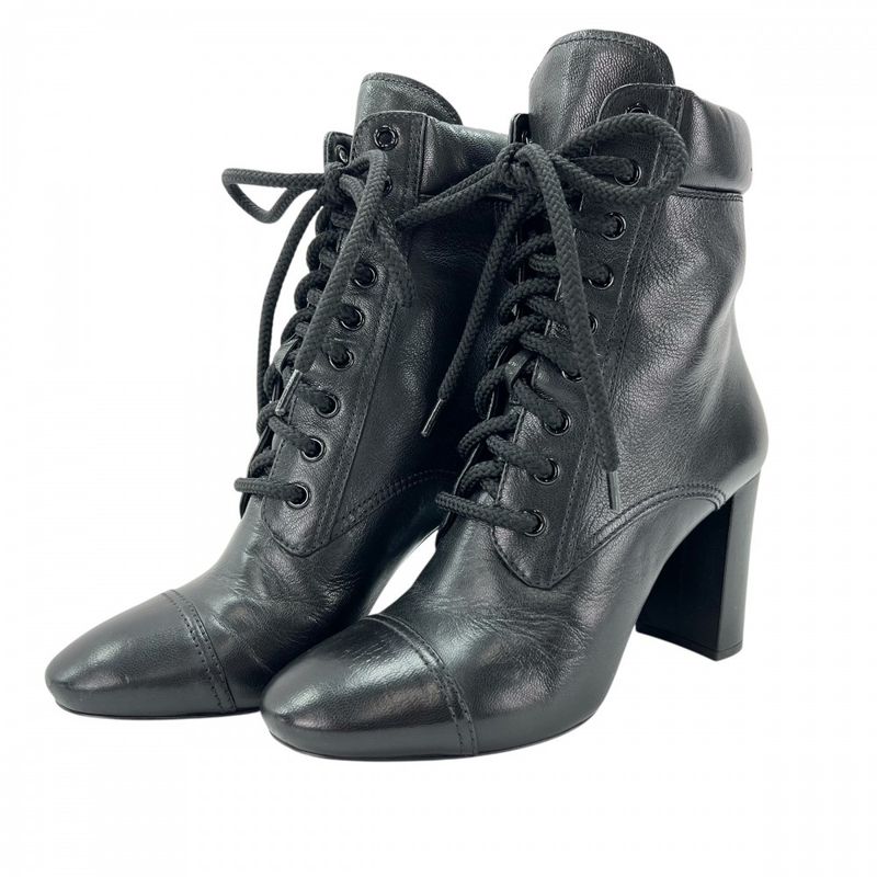 Prada Boots Women's High Heel Lace Up 37 1 2 Prada Leather Black Winter [used]