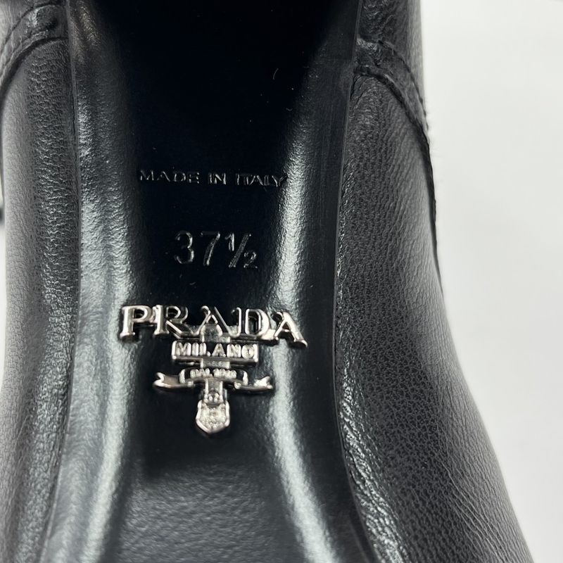 Prada Boots Women's High Heel Lace Up 37 1 2 Prada Leather Black Winter [used]