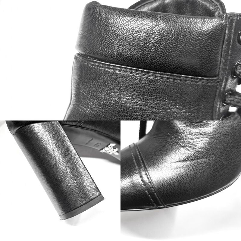 Prada Boots Women's High Heel Lace Up 37 1 2 Prada Leather Black Winter [used]