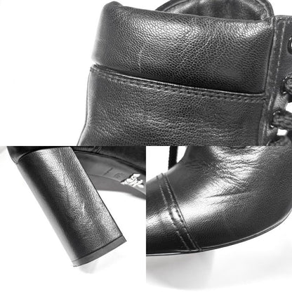 Prada Boots Women's High Heel Lace Up 37 1 2 Prada Leather Black Winter [used]