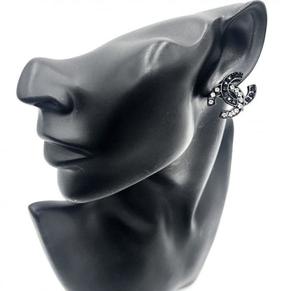Chanel Earring Women's Coco Mark Accessories Chanel Rhinestone B14B Black Black