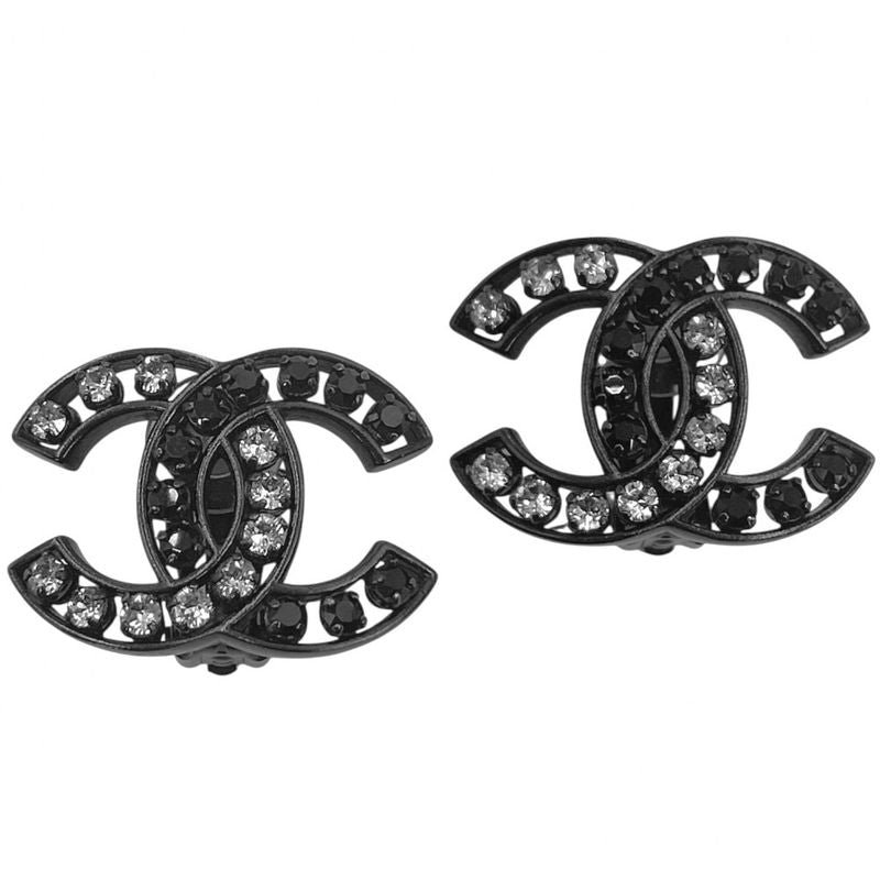 Chanel Earring Women's Coco Mark Accessories Chanel Rhinestone B14B Black Black
