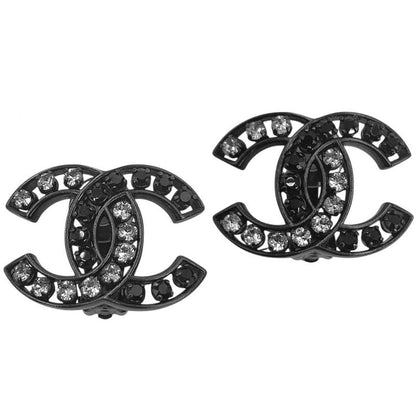 Chanel Earring Women's Coco Mark Accessories Chanel Rhinestone B14B Black Black