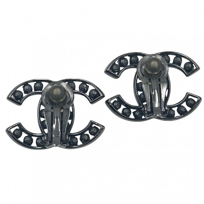 Chanel Earring Women's Coco Mark Accessories Chanel Rhinestone B14B Black Black