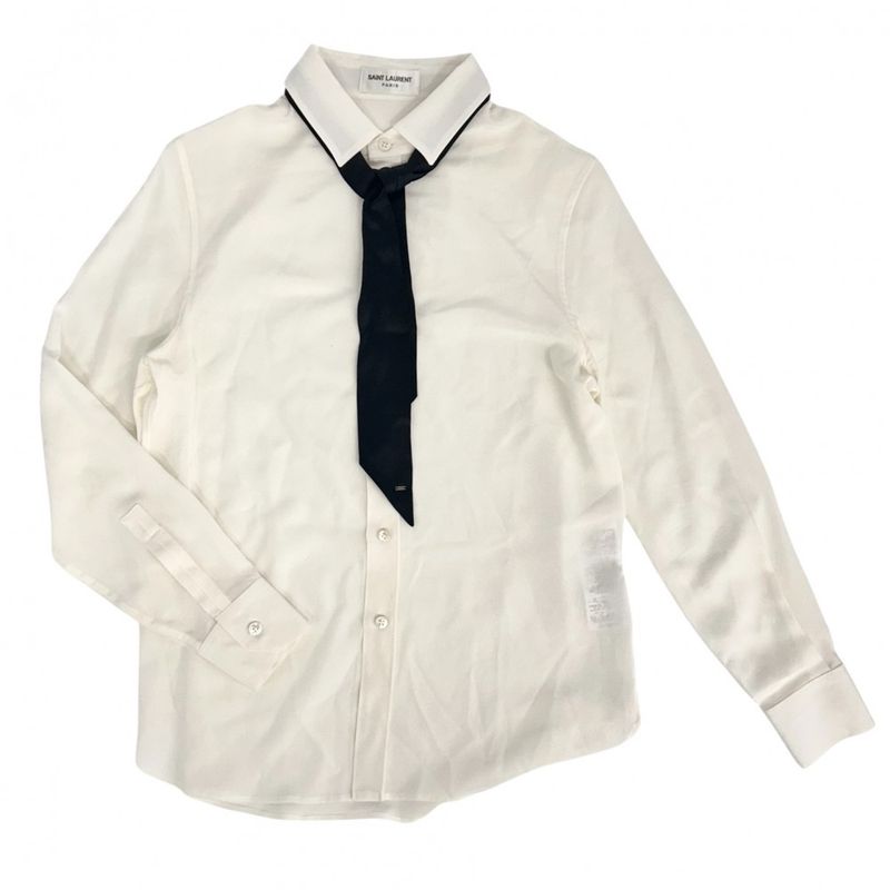 Saint Laurent Paris Long Sleeve Shirt Women's Bow Tie Blouse Tops Apparel