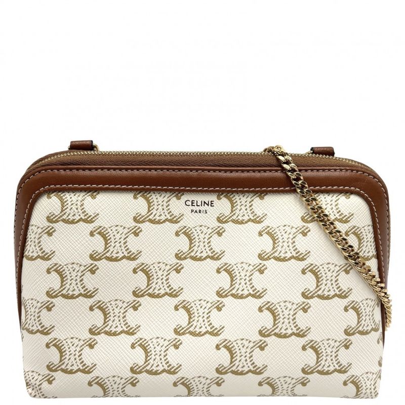 Celine Shoulder Bag Women Triomphe Chain Clutch Celine PVC Coated Canvas