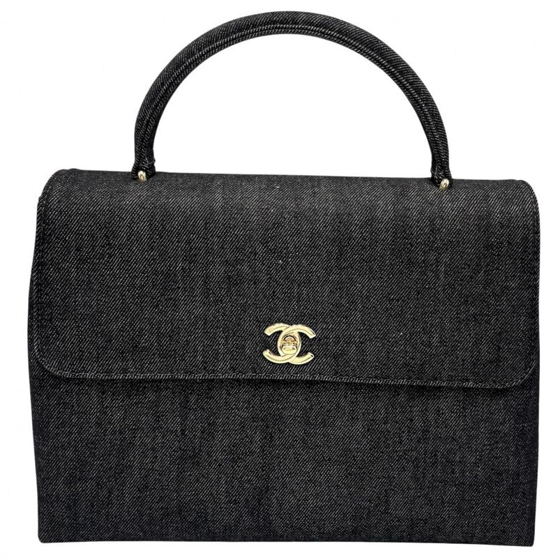 Chanel Handbag Women's Top Handle Coco Mark Turnlock Bag Chanel Denim Black
