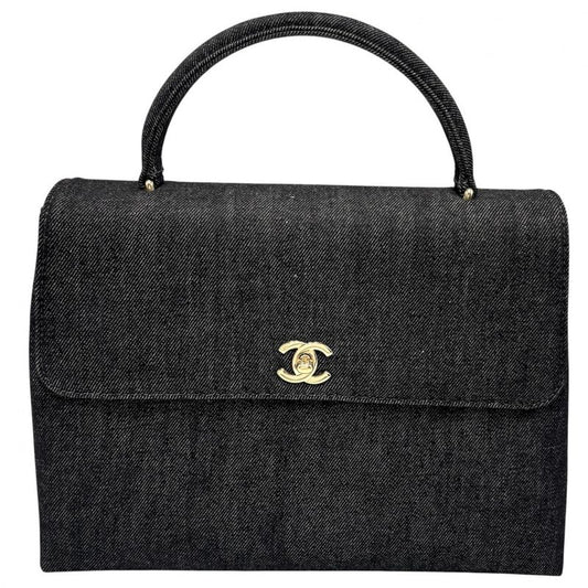 Chanel Handbag Women's Top Handle Coco Mark Turnlock Bag Chanel Denim Black