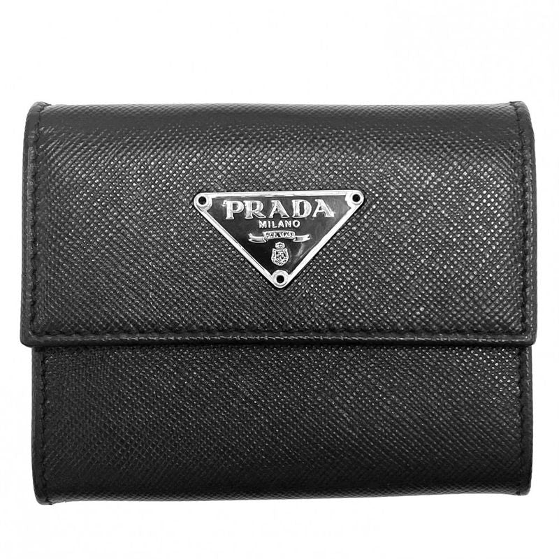 Prada Coin Case Women's Saffiano Triangle Logo Coin Purse Compact Wallet Prada