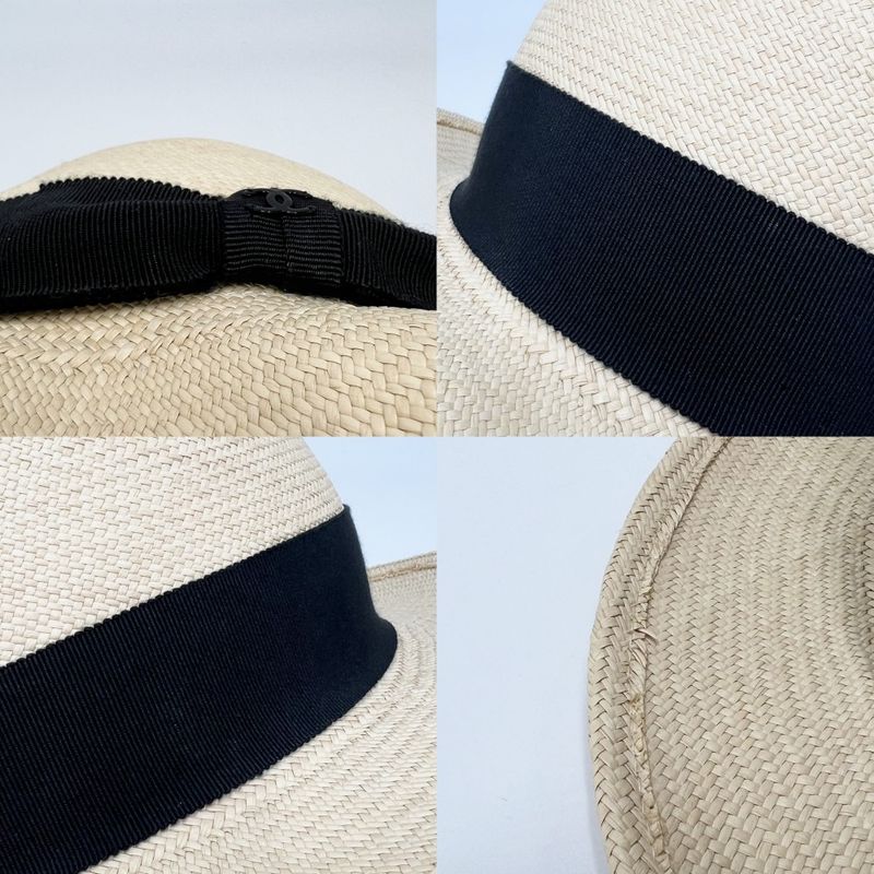 Chanel Hat Women's Coco Mark Fashion Item Hat Ribbon Chanel Straw Beige Black