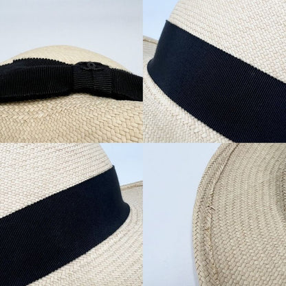 Chanel Hat Women's Coco Mark Fashion Item Hat Ribbon Chanel Straw Beige Black