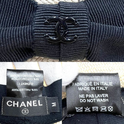 Chanel Hat Women's Coco Mark Fashion Item Hat Ribbon Chanel Straw Beige Black